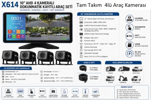 INOX-X614 10İNÇ AHD 4 KAMERALI DOKUNMATİK KAYITLI ARAÇ SETİ 10"